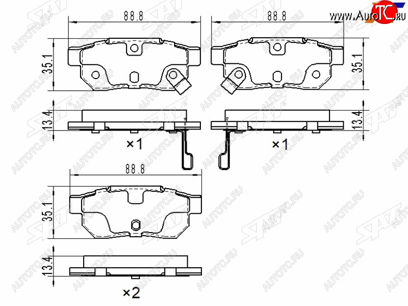 2 399 р. Колодки тормозные задние RH-LH SAT  Honda Fit ( GP,GK,  3,  3 GP,GK,  4 GR) (2013-2022)  дорестайлинг, GP,GK 1-ый рестайлинг, 2-ой рестайлинг, дорестайлинг  с доставкой в г. Санкт‑Петербург