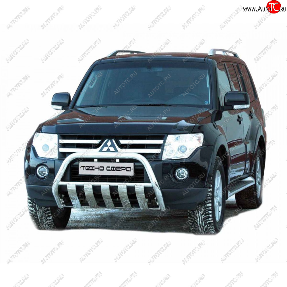 32 799 р. Передок плоский нержавейка d63.5, Техно Сфера  Mitsubishi Pajero ( 4 V90,  4 V80) (2006-2020) дорестайлинг, дорестайлинг, 1-ый рестайлинг, 3 дв. 1-ый рестайлинг, 2-ой рестайлинг (Нержавейка)  с доставкой в г. Санкт‑Петербург