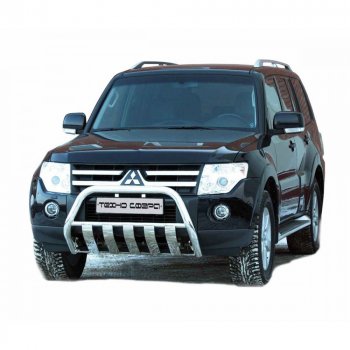 11 399 р. Передок плоский крашенная d63.5, Техно Сфера Mitsubishi Pajero 4 V90 дорестайлинг (2006-2011) (Черный матовый)  с доставкой в г. Санкт‑Петербург. Увеличить фотографию 1