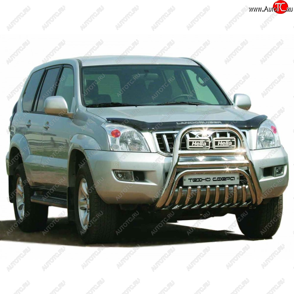 36 699 р.  Передок с защитой двигателя нержавейка d63.5, Техно Сфера  Toyota Land Cruiser Prado  J120 (2002-2009) (Нержавейка)  с доставкой в г. Санкт‑Петербург