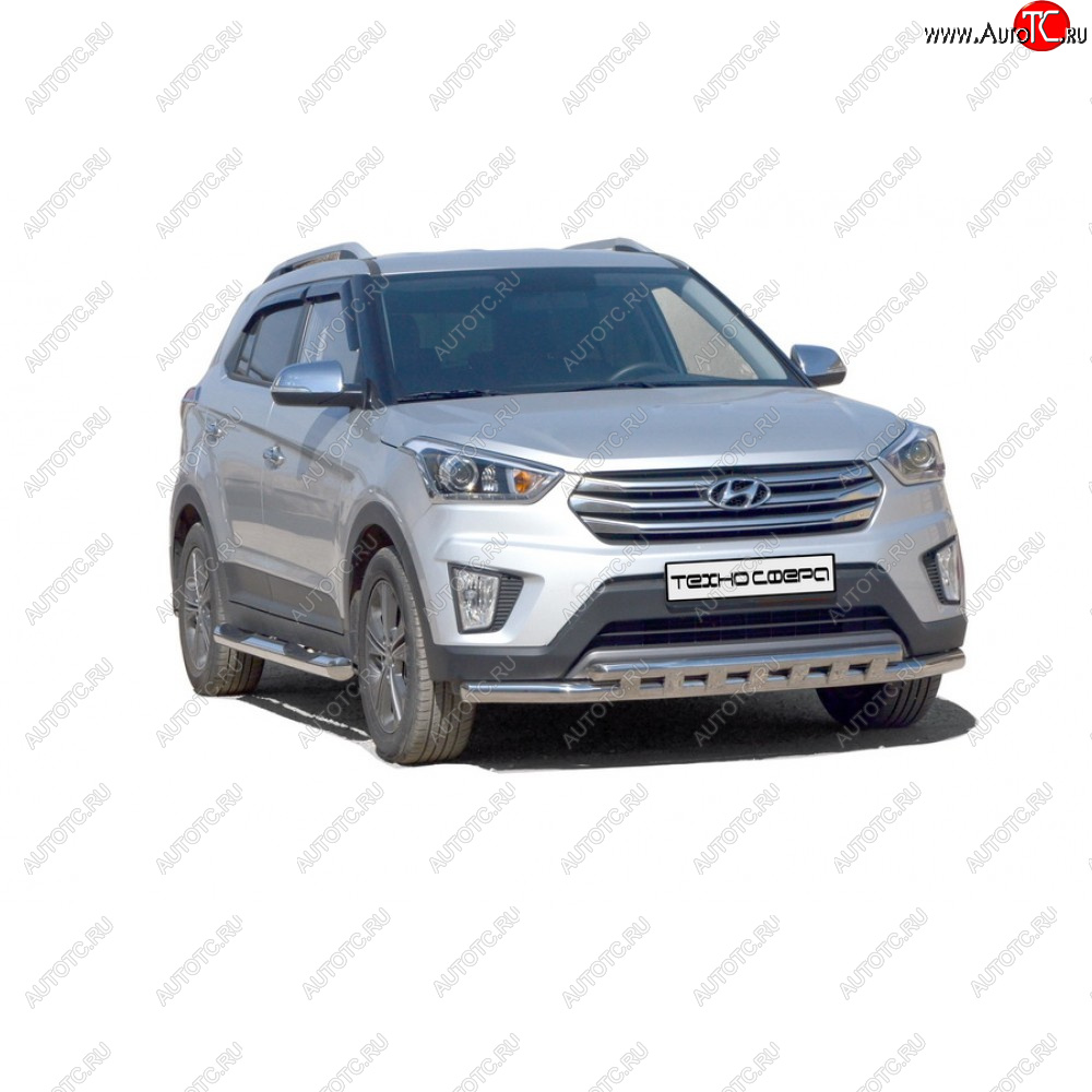 8 799 р. Защита порогов труба с проступью крашенная d76, Техно Сфера  Hyundai Creta ( GS,  SU) (2015-2024) дорестайлинг, рестайлинг (Черный матовый)  с доставкой в г. Санкт‑Петербург