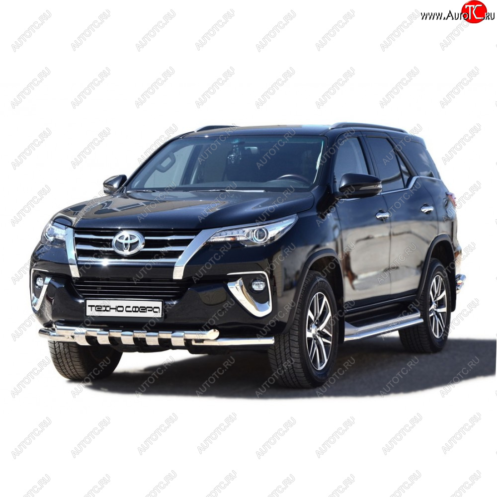 12 399 р. Защита переда труба двойная люкс крашенная d63.5, Техно Сфера Toyota Fortuner AN160 дорестайлинг (2015-2020) (Черный матовый)  с доставкой в г. Санкт‑Петербург