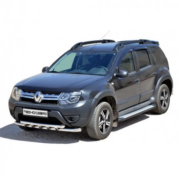 Пороги бумер алюминиевые с резинкой, Техно Сфера Renault Duster HS рестайлинг (2015-2021)