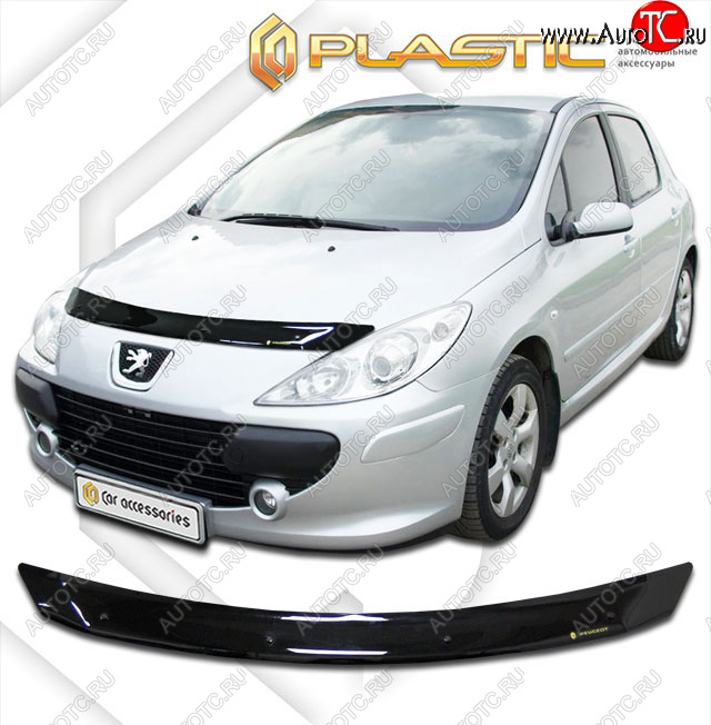 1 679 р. Дефлектор капота (рынок России) CA-Plastic  Peugeot 307  универсал (2005-2008) рестайлинг (Classic черный)  с доставкой в г. Санкт‑Петербург