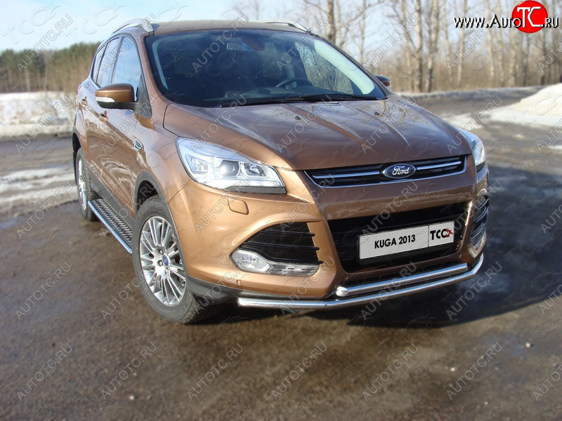 12 999 р. Защита передняя двойная d42,4*42,4 мм ТСС Тюнинг Ford Kuga 2 дорестайлинг (2013-2016) (нержавейка)  с доставкой в г. Санкт‑Петербург