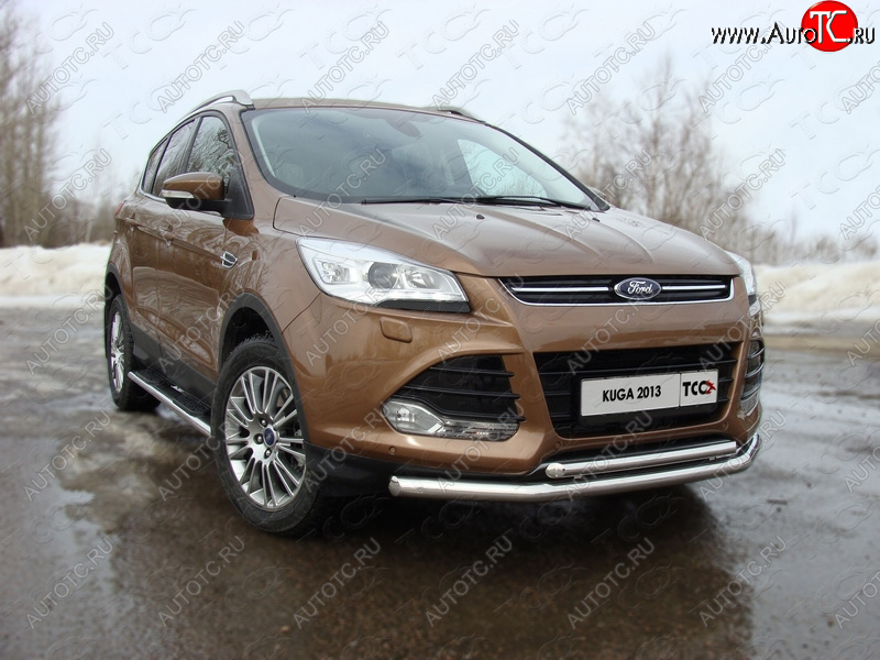 15 299 р. Защита передняя двойная d42,4*42,4 мм ТСС Тюнинг Ford Kuga 2 дорестайлинг (2013-2016) (нержавейка)  с доставкой в г. Санкт‑Петербург