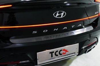 2 899 р. Накладка на задний бампер ТСС Тюнинг  Hyundai Solaris  HCR (2020-2022) седан рестайлинг (Лист шлифованный, надпись Hyundai)  с доставкой в г. Санкт‑Петербург. Увеличить фотографию 1