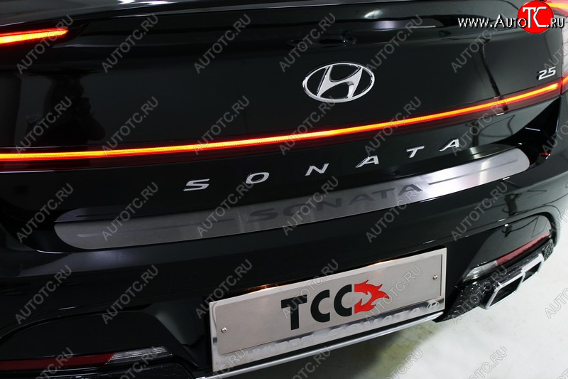 2 899 р. Накладка на задний бампер ТСС Тюнинг  Hyundai Solaris  HCR (2020-2022) седан рестайлинг (Лист шлифованный, надпись Hyundai)  с доставкой в г. Санкт‑Петербург