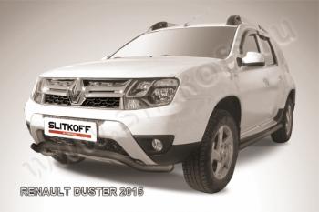 9 999 р. Защита переднего бампера (нержавейка, волна 57) Slitkoff  Renault Duster  HS (2015-2021) рестайлинг (с окраской в черный цвет)  с доставкой в г. Санкт‑Петербург. Увеличить фотографию 1