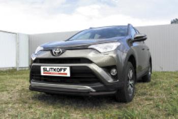 Защита переднего бампера d57+d42 двойная Slitkoff Toyota RAV4 XA40 5 дв. рестайлинг (2015-2019) ()