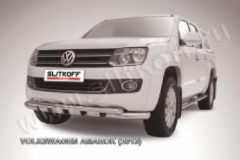 Защита переднего бампера d76+d57 двойная с профильной ЗК Slitkoff Volkswagen Amarok дорестайлинг (2009-2016) ()