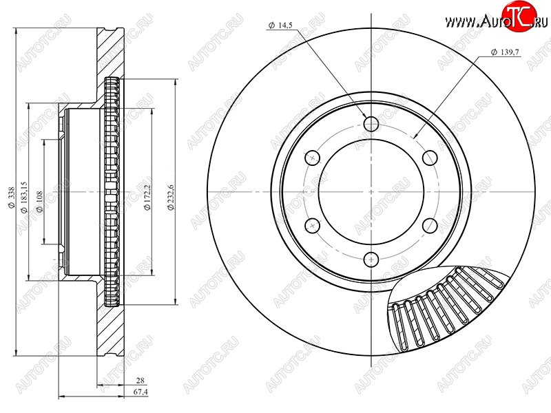 4 599 р. Диск тормозной передний Ø338mm HOSU  Lexus GX470  J120 (2002-2007), Toyota 4Runner  N210 (2002-2005), Toyota Land Cruiser Prado  J120 (2002-2009)  с доставкой в г. Санкт‑Петербург