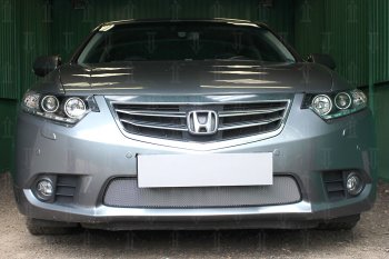 3 199 р. Защитная сетка в бампер (низ, ячейка 3х7 мм) Alfeco Стандарт  Honda Accord  9 седан CR (2013-2016) (Хром)  с доставкой в г. Санкт‑Петербург. Увеличить фотографию 1