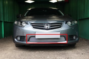 3 199 р. Защитная сетка в бампер (низ, ячейка 3х7 мм) Alfeco Стандарт  Honda Accord ( 8 седан CU,  8 универсал CW) (2011-2013) (Хром)  с доставкой в г. Санкт‑Петербург. Увеличить фотографию 1