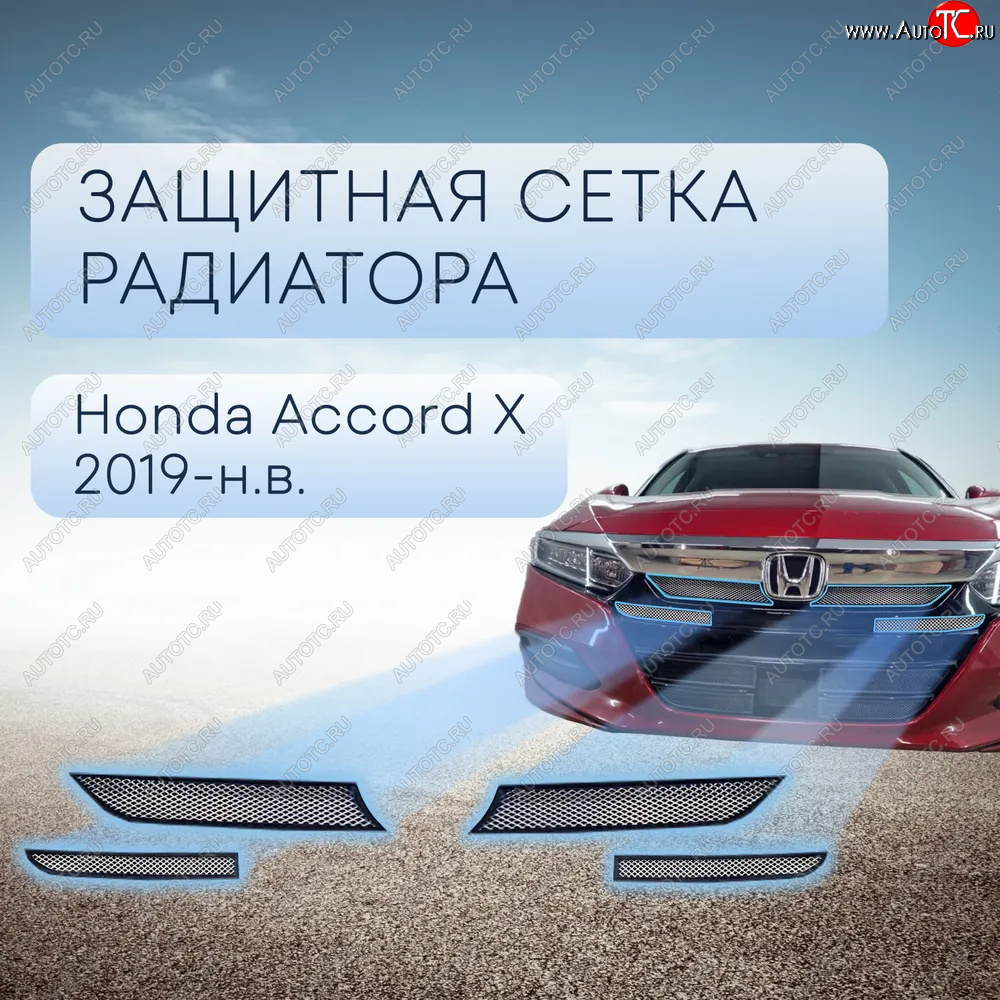 4 199 р. Защитная сетка в бампер (верх, ячейка 3х7 мм) Alfeco Стандарт  Honda Accord  10 седан CV (2019-2024) (Хром)  с доставкой в г. Санкт‑Петербург