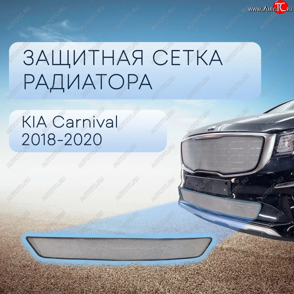 2 999 р. Защитная сетка в бампер (низ, ячейка 3х7 мм) Alfeco Стандарт  KIA Carnival  YP (2018-2020) (Хром)  с доставкой в г. Санкт‑Петербург