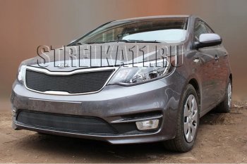 3 199 р. Защитная сетка в бампер (низ, ячейка 3х7 мм) Alfeco Стандарт KIA Rio 3 QB рестайлингхэтчбек5дв. (2015-2017) (Чёрная)  с доставкой в г. Санкт‑Петербург. Увеличить фотографию 1