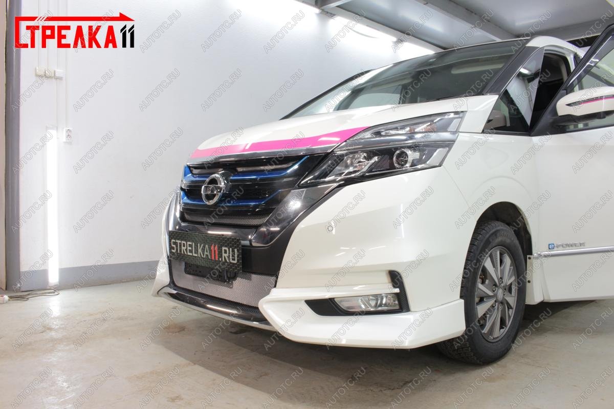 2 899 р. Защита радиатора (верх) Стрелка11 Стандарт  Nissan Serena  C27 (2016-2019) минивэн дорестайлинг (хром)  с доставкой в г. Санкт‑Петербург