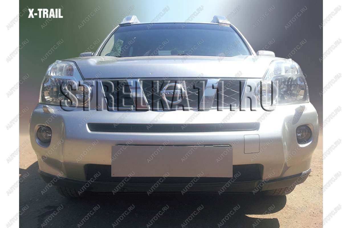 3 399 р. Защита радиатора (низ) Стрелка11 Стандарт  Nissan X-trail  2 T31 (2007-2011) дорестайлинг (черная)  с доставкой в г. Санкт‑Петербург