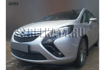 2 899 р. Защита радиатора (верх) Стрелка11 Стандарт  Opel Zafira  С (2011-2016) дорестайлинг (черная)  с доставкой в г. Санкт‑Петербург. Увеличить фотографию 2