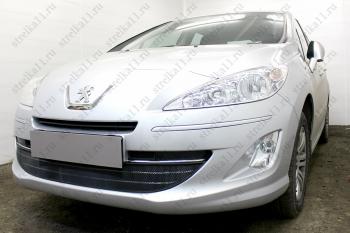 3 679 р. Защита радиатора (3 части) Стрелка11 Стандарт  Peugeot 408 (2010-2017)  дорестайлинг (черная)  с доставкой в г. Санкт‑Петербург. Увеличить фотографию 2