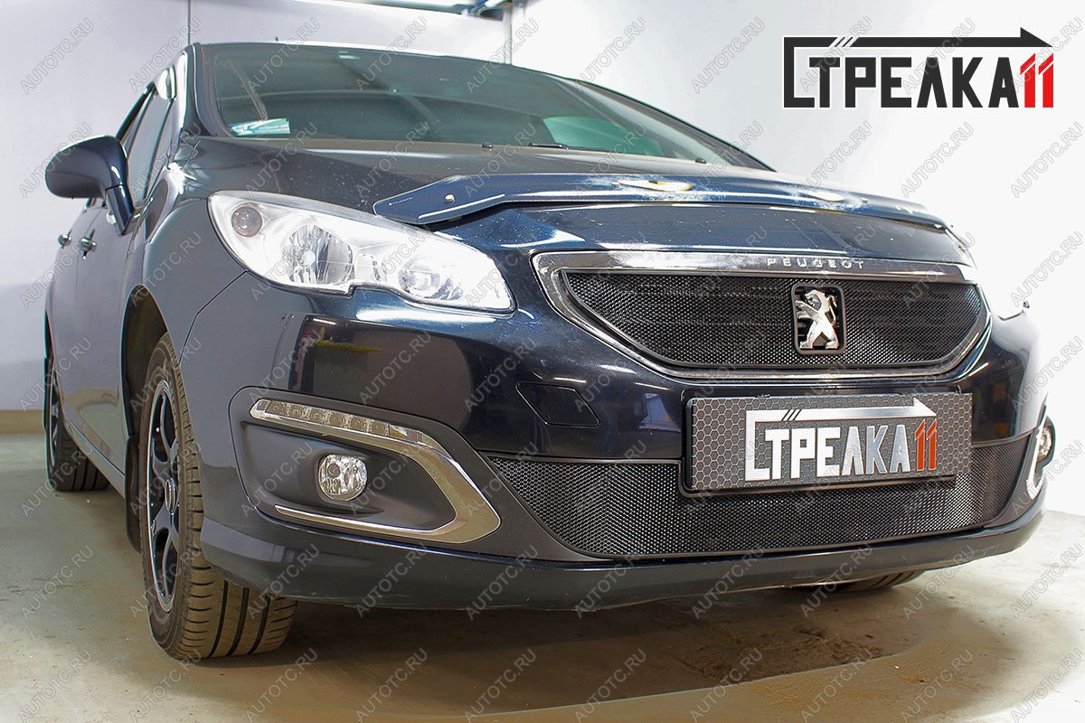 3 799 р. Защита радиатора (верх) Стрелка11 Стандарт  Peugeot 408 (2015-2022) рестайлинг (хром)  с доставкой в г. Санкт‑Петербург