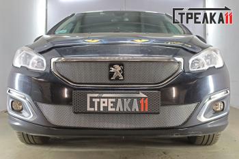 3 799 р. Защита радиатора (верх) Стрелка11 Стандарт  Peugeot 408 (2015-2022) рестайлинг (хром)  с доставкой в г. Санкт‑Петербург. Увеличить фотографию 2