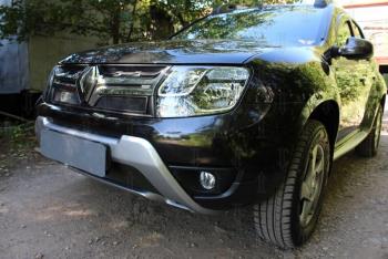 2 559 р. Защита радиатора (верх) Стрелка11 Стандарт Renault Duster HS рестайлинг (2015-2021) (черная)  с доставкой в г. Санкт‑Петербург. Увеличить фотографию 2