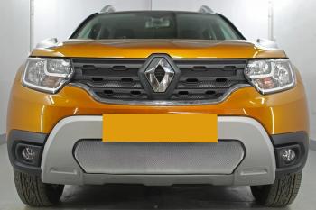 3 779 р. Защита радиатора (верх, 4 части) Стрелка11 Стандарт  Renault Duster  HM (2020-2024) (хром)  с доставкой в г. Санкт‑Петербург. Увеличить фотографию 2