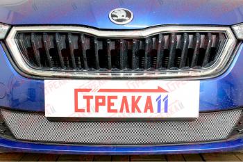 3 299 р. Защита радиатора (низ с парктроником) Стрелка11 Стандарт  Skoda Rapid  MK2 (2019-2024) (хром)  с доставкой в г. Санкт‑Петербург. Увеличить фотографию 2