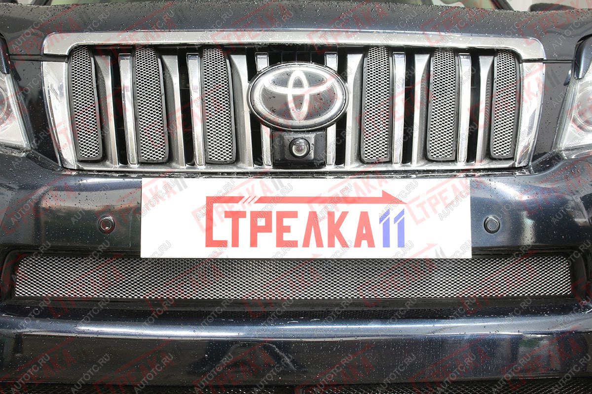 4 389 р. Защита радиатора (верх 6 частей) Стрелка11 Стандарт Toyota Land Cruiser Prado J150 дорестайлинг (2009-2013) (хром)  с доставкой в г. Санкт‑Петербург