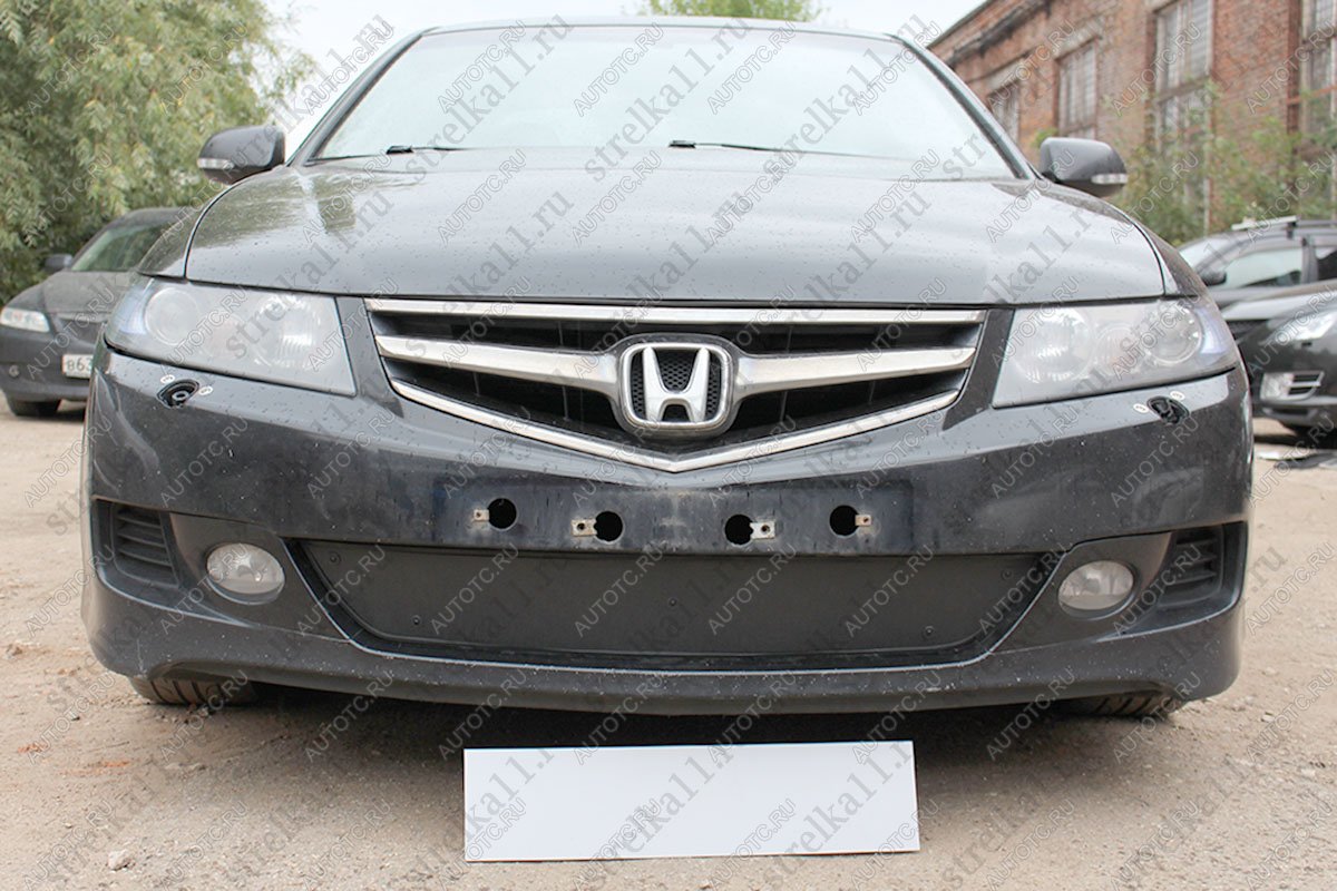 969 р. Зимняя заглушка решетки радиатора Стрелка11  Honda Accord  7 CM (2006-2008) универсал рестайлинг (черная)  с доставкой в г. Санкт‑Петербург