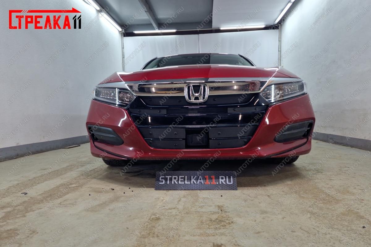 1 199 р. Зимняя заглушка решетки радиатора (верх 4 части) Стрелка11  Honda Accord  CV (2019-2022) (черная)  с доставкой в г. Санкт‑Петербург