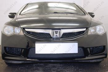 599 р. Зимняя заглушка решетки радиатора Стрелка11 Honda Civic FK,FN хэтчбэк 5 дв. дорестайлинг (2005-2008) (черная)  с доставкой в г. Санкт‑Петербург. Увеличить фотографию 1