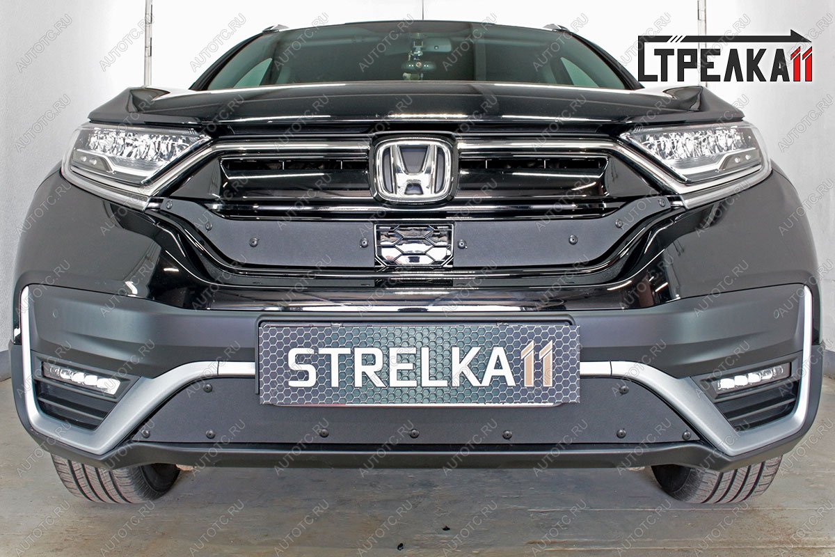 899 р. Зимняя заглушка решетки радиатора (верх 2 части) Стрелка11 Honda CR-V RW,RT рестайлинг (2019-2022) (черная)  с доставкой в г. Санкт‑Петербург