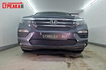 799 р. Зимняя заглушка решетки радиатора (низ) Стрелка11 Honda Pilot YF6 дорестайлинг (2016-2019) (черная)  с доставкой в г. Санкт‑Петербург. Увеличить фотографию 2