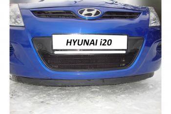 799 р. Зимняя заглушка решетки радиатора Стрелка11  Hyundai i20  PB (2008-2012) хэтчбэк дорестайлинг (черная)  с доставкой в г. Санкт‑Петербург. Увеличить фотографию 2