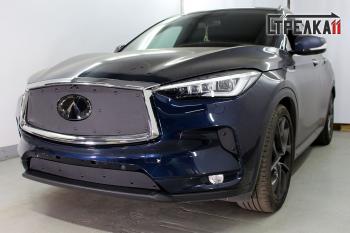 599 р. Зимняя заглушка решетки радиатора (боковые, 2 части) Стрелка11  INFINITI Qx50  J55 (2017-2022) (черная)  с доставкой в г. Санкт‑Петербург. Увеличить фотографию 1