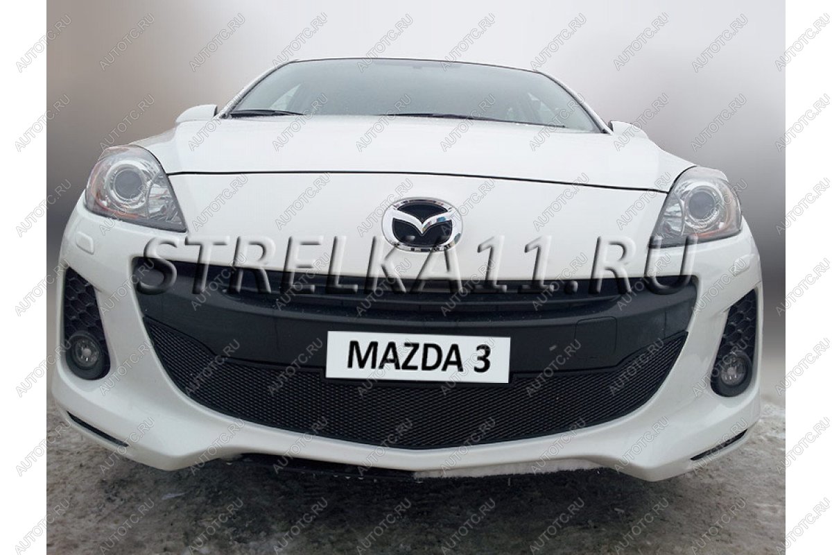 969 р. Зимняя заглушка решетки радиатора Стрелка11  Mazda 3/Axela  BL (2011-2013) рестайлинг седан, рестайлинг, хэтчбэк (черная)  с доставкой в г. Санкт‑Петербург