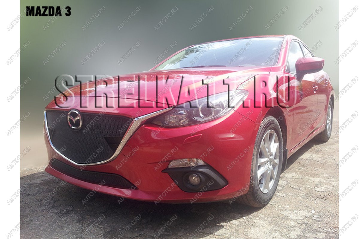 799 р. Зимняя заглушка решетки радиатора (верх) Стрелка11 Mazda 3/Axela BM дорестайлинг, хэтчбэк (2013-2016) (черная)  с доставкой в г. Санкт‑Петербург