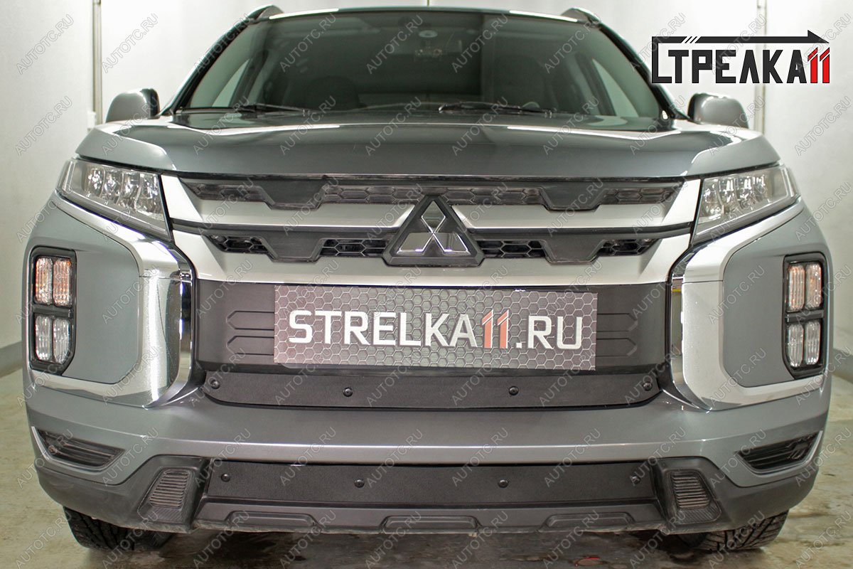 599 р. Зимняя заглушка решетки радиатора (низ) Стрелка11  Mitsubishi ASX (2019-2024) 3-ий рестайлинг (черная)  с доставкой в г. Санкт‑Петербург