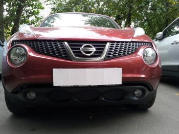 599 р. Зимняя заглушка решетки радиатора Стрелка11  Nissan Juke  1 YF15 (2010-2014) дорестайлинг (черная)  с доставкой в г. Санкт‑Петербург. Увеличить фотографию 2