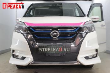 599 р. Зимняя заглушка решетки радиатора (верх) Стрелка11  Nissan Serena  C27 (2016-2019) минивэн дорестайлинг (черная)  с доставкой в г. Санкт‑Петербург. Увеличить фотографию 2