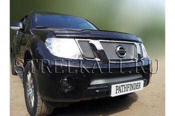 8 899 р. Защита радиатора (верх) Стрелка11 PREMIUM  Nissan Pathfinder  R51 (2009-2014) рестайлинг (хром)  с доставкой в г. Санкт‑Петербург. Увеличить фотографию 2