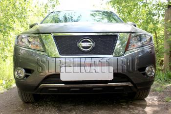 6 999 р. Защита радиатора (низ 2 части) Стрелка11 PREMIUM  Nissan Pathfinder  R52 (2012-2017) дорестайлинг (черная)  с доставкой в г. Санкт‑Петербург. Увеличить фотографию 1