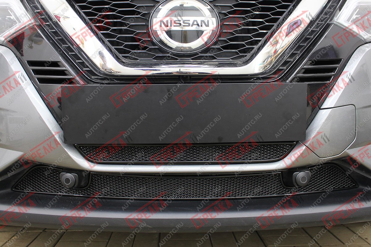 8 649 р. Защита радиатора (низ 2 части с парктроником) Стрелка11 PREMIUM Nissan Qashqai 2 J11 рестайлинг (2017-2022) (черная)  с доставкой в г. Санкт‑Петербург