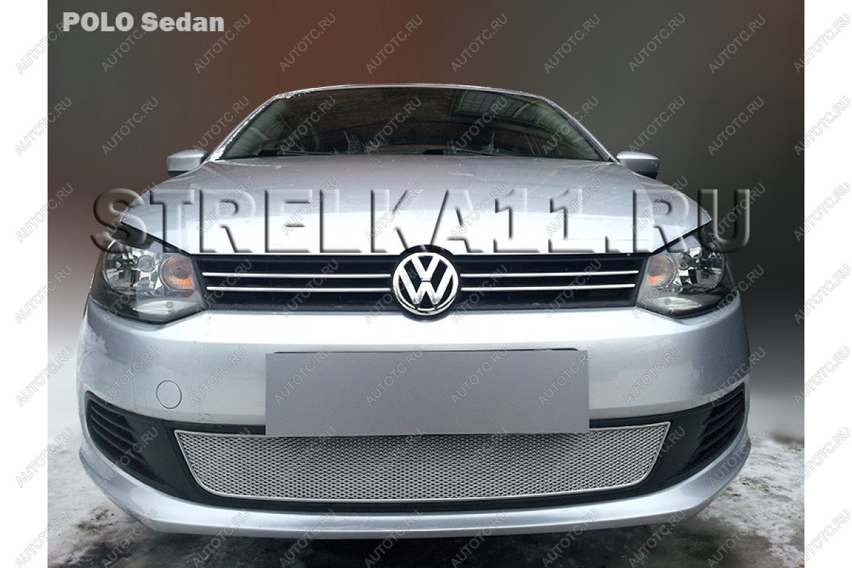 4 799 р. Защита радиатора Стрелка11 PREMIUM  Volkswagen Polo  5 (2009-2015) седан дорестайлинг (хром)  с доставкой в г. Санкт‑Петербург