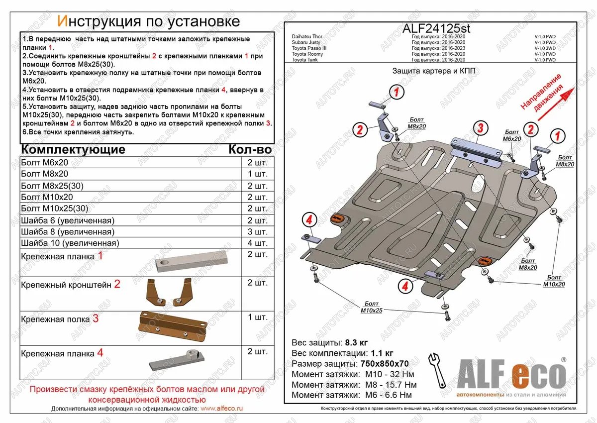 10 299 р. Защита картера и КПП (V-1,5 FWD) ALFECO  Toyota Tank (2016-2024) (алюминий 3 мм)  с доставкой в г. Санкт‑Петербург