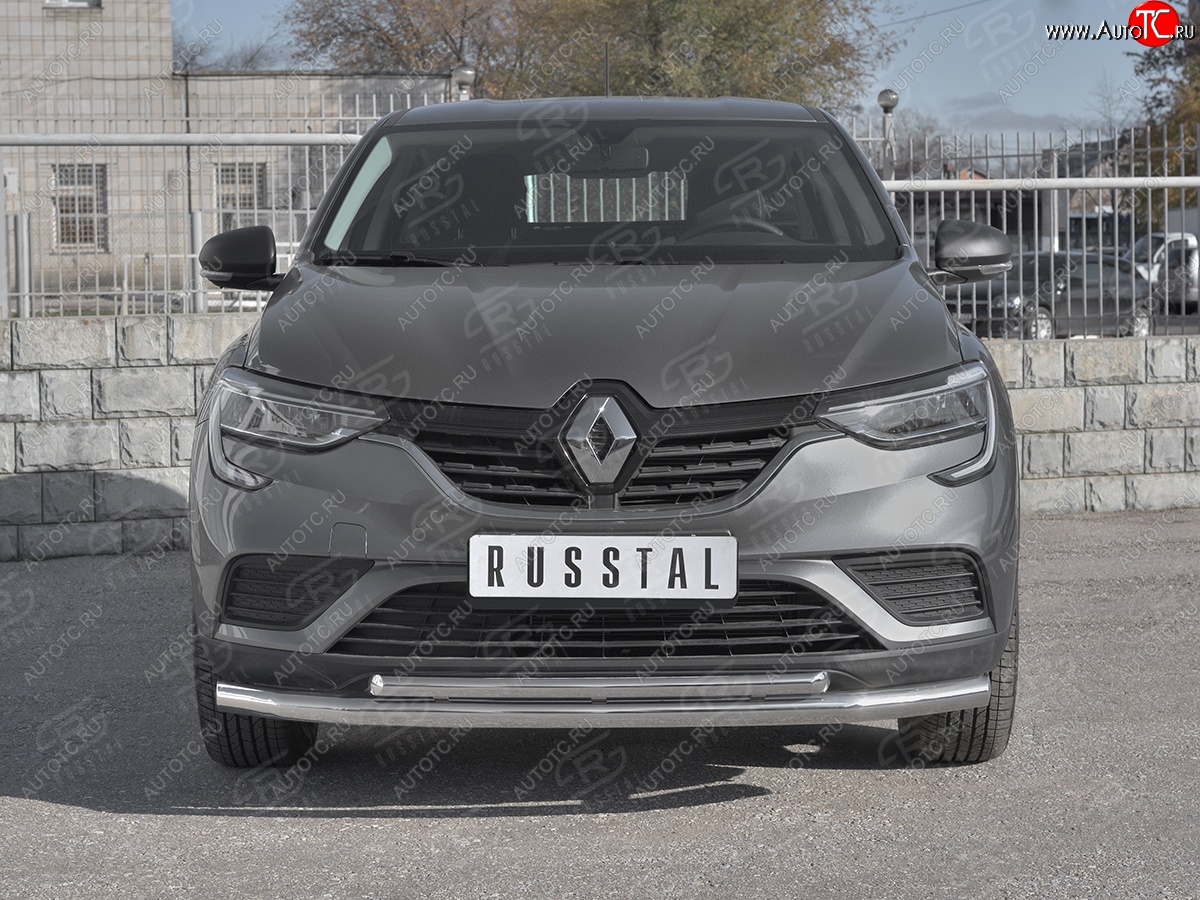 14 599 р. Защита переднего бампера (2 трубы Ø63 и 42 мм, нержавейка) Russtal Renault Arkana (2019-2024)  с доставкой в г. Санкт‑Петербург