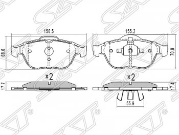 Колодки тормозные SAT (передние) Renault Clio KR дорестайлинг универсал (2005-2009)